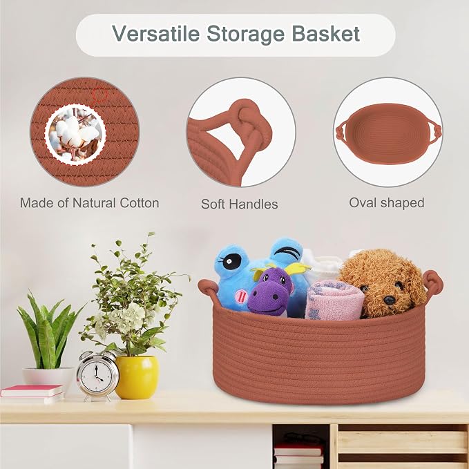 COMSE Small Gift Basket Empty with Bag & Ribbons, Solid Autumn Glaze | Cotton Rope, 12"x 8"x 5", Pet Toy Storage Organizer, Woven Basket for Birthdays, Baby Showers, Mother’s Day, Valentine’s Day