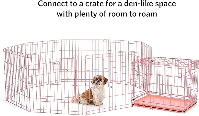 MidWest 24-Inch Pink Exercise Pen, Single Door, 16 Sq Ft Play Area | for Indoor and Outdoor Use, Large Door Opening & Secure Latch, Easy to Set Up, Foldable Playpen