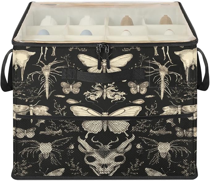 TropicalLife Gothic Skull Moth Butterfly Shoe Organizer for Closet | Foldable Shoe Storage Organizer Box Bin with Adjustable Dividers and Clear Cover, Fits up to 16-32 Pairs