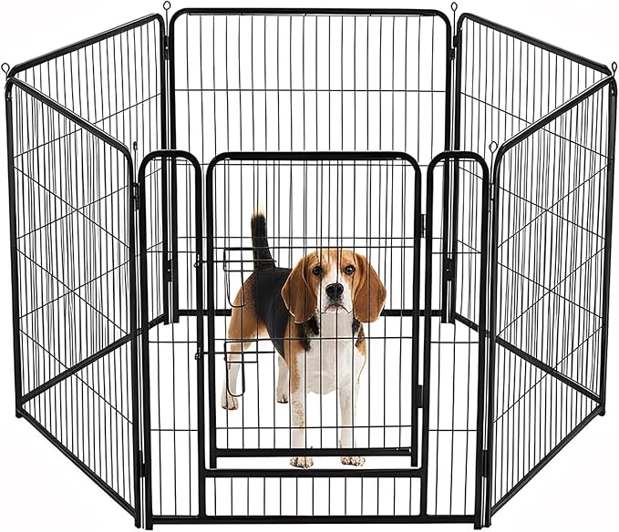 DUMOS Dog Playpen 32 Inch 6 Panels Indoor Outdoor Metal Pet Fence | Foldable Dog Play Pen with Door, Portable Exercise, RV Camping, Puppy Small Medium Dogs