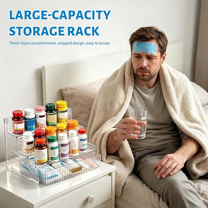 3-Tier Vitamin Storage Organizer with Drawers Organizer For Medicine Bottle | Organizer For Vitamin Bottles And Medicine Bottle,Vitamin Bottle Organizer for Countertop,Bathroom Cabinet Storage Organizer