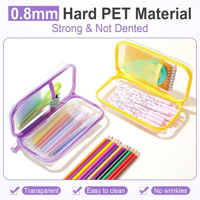 Sanwuta 4 Pcs Clear Hard Shell Zipper Case Clear Travel Pouches Bulk Plastic Portable Travel Organizer Bin with Mesh Pocket Toiletry Pouch Cosmetics Makeup Bag Snack Toiletry Bag(Macaron)