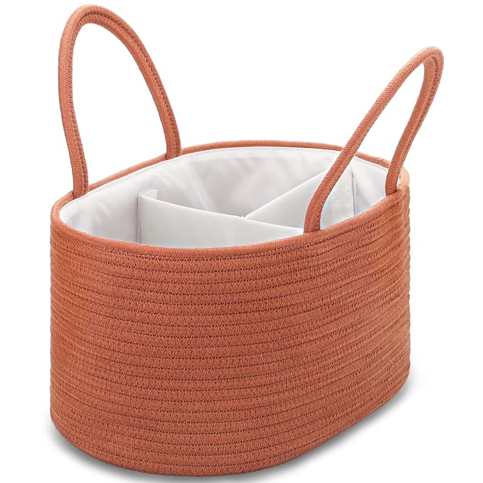 COMSE Large Cotton Rope Baby Diaper Caddy Organizer, Autumn Glaze