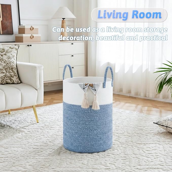 Laundry Basket,Woven Cotton Rope Laundry Hamper,60L for Decor Storage of Dirty Clothes,Toys and Blankets in Bathroom,Baby Room and Living Room