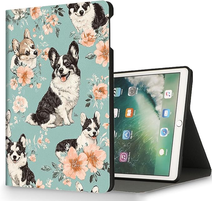 for Microsoft Surface Pro X/Pro X Plus-13 2019/2020/2021/2024 Tablet Case,Auto Wake/Sleep,Adjustable Stand Protective Cover - Corgi Floral