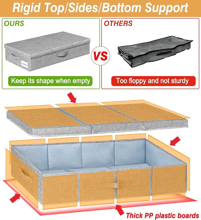 punemi 6 in Tall Under Bed Storage Containers with Firm Sides, 3Pack, Grey | Firm Sides, Top &Bottom, Stackable Design, for Blankets, Clothes & Toys, Underbed & Closet Organization