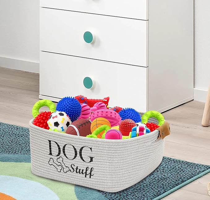 Square Dog toy basket storage Cotton Rope Storage Basket Pet/Pet Toy And Accessory Storage Bin Doy Toy Box-Gray