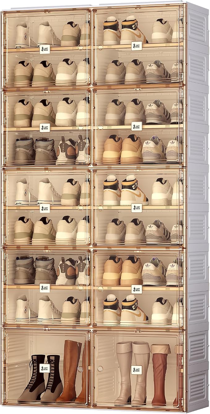 ANTBOX Portable Shoe Rack Organizer for Closet Entryway, Stackable Sneaker Storage Shoe Cabinet with Magnetic Clear Door, Large Plastic Storage containers Bins with Lids 9 Tiers 36 Pairs