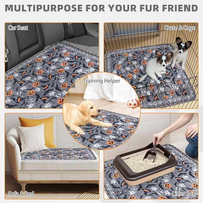 KOOLTAIL Washable Pee Pads for Dogs, 2 Pack Halloween Pet Mats, Super Absorbent Reusable Puppy Training Pads Waterproof,Nonslip Leak-Proof Dog Pee Pad,Large Whelping Pads for Floor,Crate,Couch,36"*41"