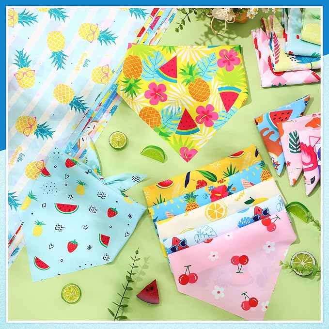 Sanwuta 60 Pcs Summer Bandana for Dog Fruit Dog Bandanas Bulk Adjustable Pet Bibs Triangle Scarf Cat Costume for Small to Large Pet