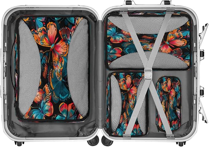 4 Set Packing Cubes for Travel, Butterfliesr Packing Cubes for Women, Travel Luggage Packing Organizers, Packing Cube Set, Colorful Butterfly