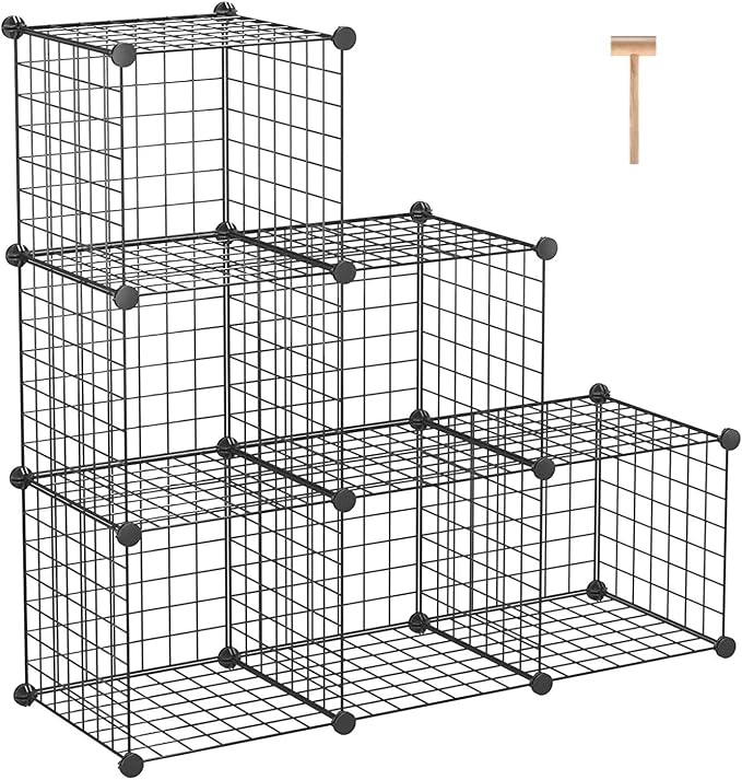 C&AHOME Wire Cube Storage, 6 - Cube Organizer Metal C Grids, Storage, Black | Modular Shelves Units, Storage Bins Shelving, Closet Organizer, Ideal for Home, Office, Living Room