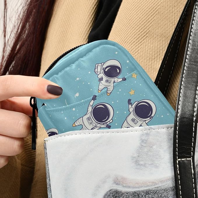 Fustylead Cute Astronauts in Space Travel Pill Organizer Bag with Zipper Small Pill Box 7 Day Pill Case for Purse Storage Weekly Vitamin Medicine Supplement