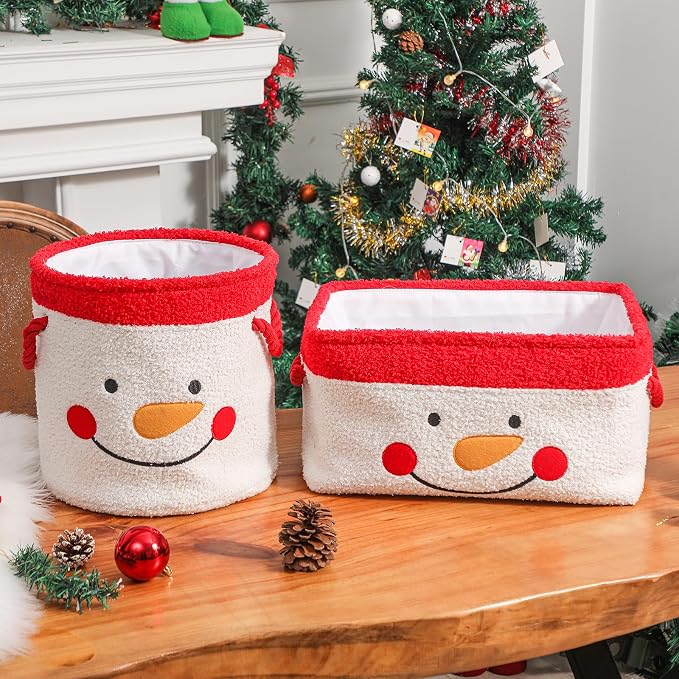 Christmas Gift Basket, Large Red Collapsible Storage Bin with Handles, Empty Fabric Holiday Basket for Presents, Blankets, Home Decor and Gift Giving