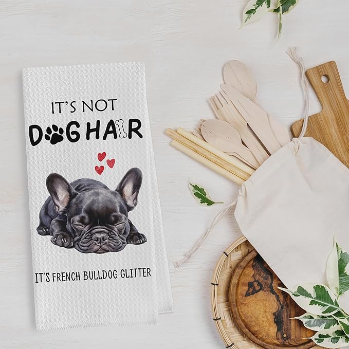 Gqtt French Bulldog Dish Towels Set - Funny Bulldog Gift Waffle Weave Kitchen Towels, Decorative Hand Tea Towels for Kitchen Bathroom (1624 Inches Set of 2)