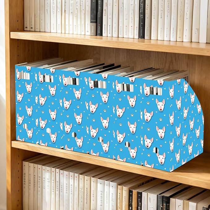 SPRIPORT Cute Pets Dog Blue Print Water Resistant PP Magazine File Holder Organizer for Desk, Collapsible Storage Rack for School Office Library Document Sorter with Labels 23x30x10cm (3 Pack)