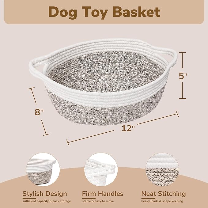 Goodpick Small Woven Rope Gift Basket Empty, 12" x 8" x 5", Mixed Brown | Baby Basket for Baby Showers Toys, Fits Living Room Bedroom Nursery Organization, Dog Toy Storage, with Durable Handles