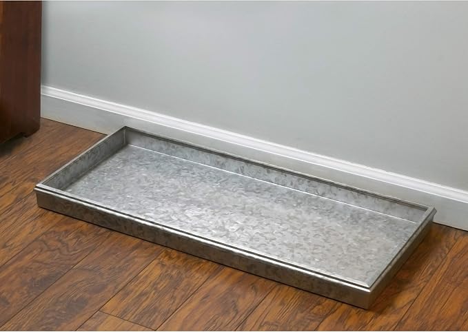 Good Directions Medium Boot Tray, Double Circles Multi-Purpose All Weather Decorative Boot Tray, Shoes, Plants, Garage, Patio Door, Pet Bowls, 30 inch Entry Indoor Shoe Tray, Galvanized Gray