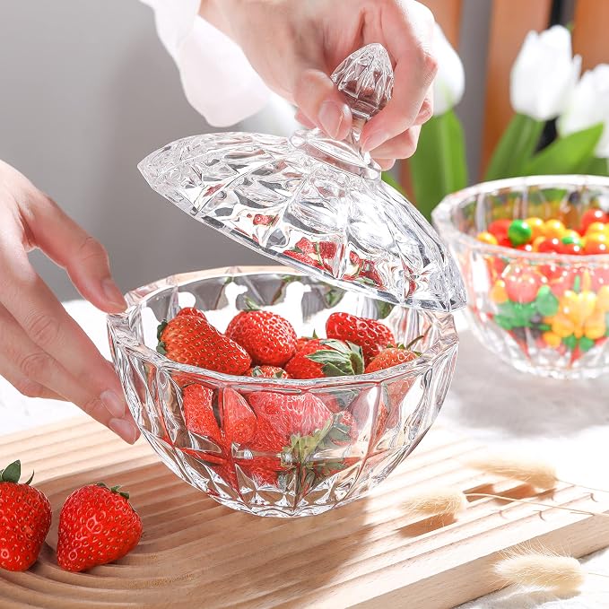 ComSaf 26oz Glass Candy Dish with Lid Crystal Candy Jar Clear Covered | Covered Candy Storage, Coffee Table Office Desk Bathroom Vanity Decor, Countertop Display, Large Capacity, Kitchen Storage