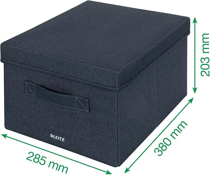 Leitz fabric storage box with lid, set of two storage cubes, foldable ottoman storage box, eco-friendly recyclable organizer box, velvet grey, medium size, 61440089