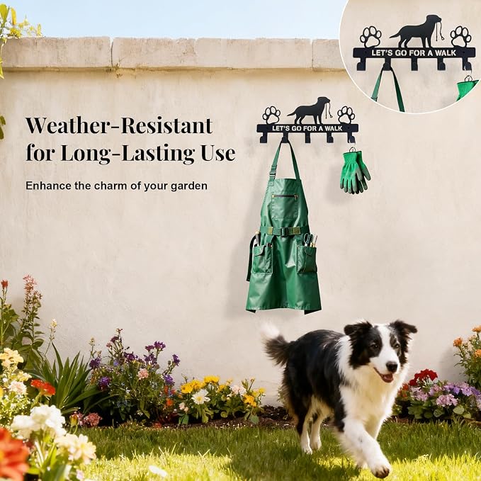 Dog Leash Holder for Wall, Key Holder Mount with 5 Metal Hooks, Pet Leash and Key Organizer, Screw Mounted Rack for Leashes Keys Collars, Entryway Garage Mudroom