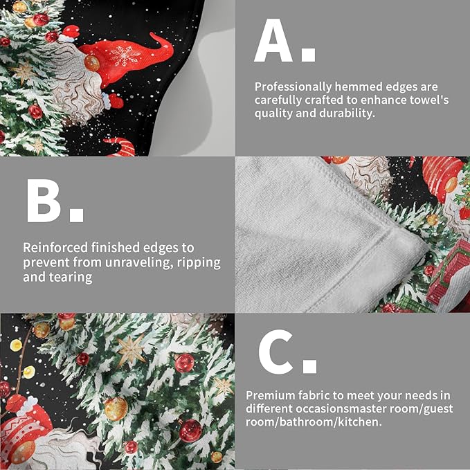 Winter Gnomes Hand Towels Set of 2 Xmas Tree Decorative Absorbent Fingertip Towels Home Hotel Spa Gym Face Towels Kitchen Tea Dish Towels