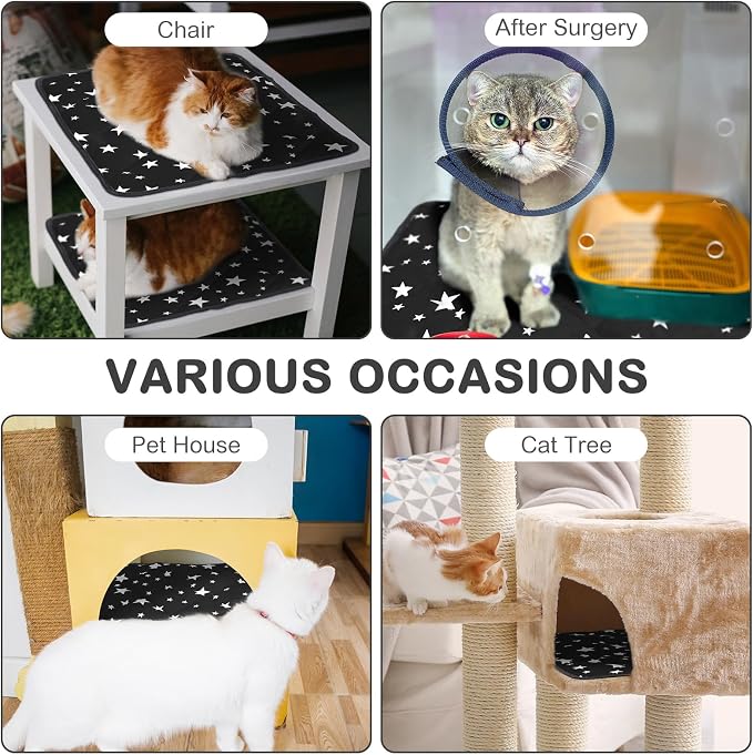 4 Pack Self Warming Cat Bed Self Heating Cat Mat Star Pattern Soft Dog Crate Pad Thermal Pet Mat Anti Slip Kennel Dog Washable Warming Bed for Outdoor Indoor(18 x 18 Inch,Black)