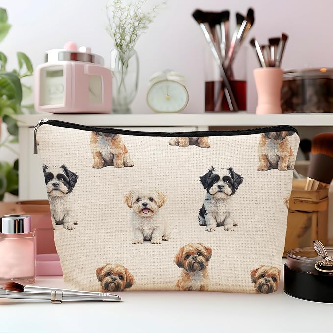 Shih Tzu Dog Makeup Bag, Shih Tzu Lovers Gifts Cosmetic Bag for Women, Dog Mom Lovers Owner Gifts for Women Christmas, Pet Lover Gift Zipper Travel Makeup Pouch for Purse