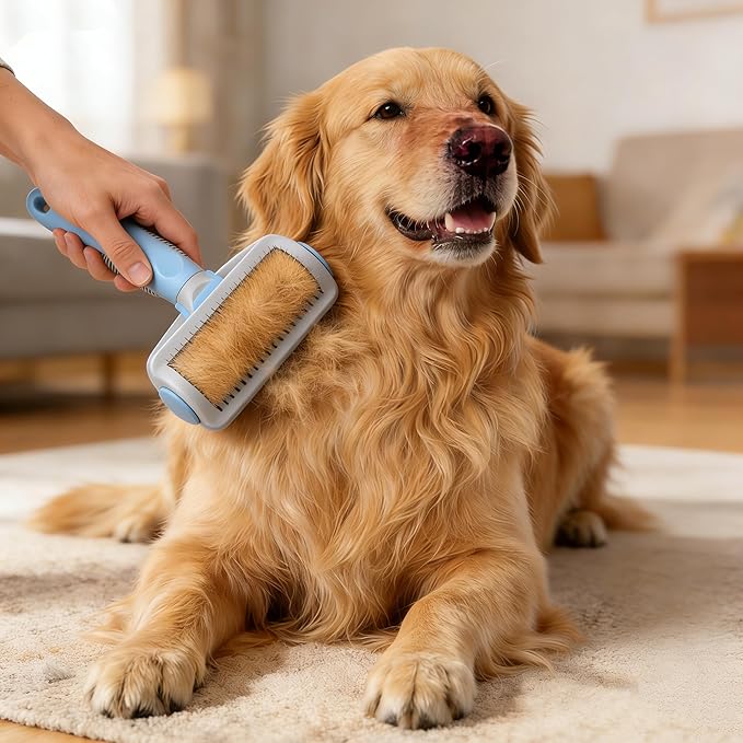Pet Hair Remover Tool 2 Pack - Pet Hair Brush + Reusable Lint Roller, for Long/Short Hair Indoor Cats & Dogs Shedding, Pet Fur Remover for Furniture, Car, Couch, Bedding