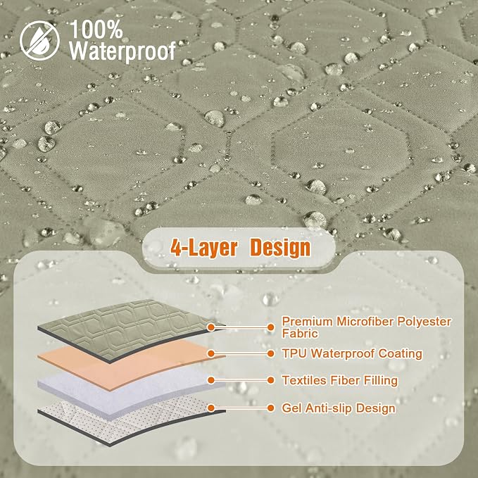 VANSOFY Waterproof Couch Cover for Pets, Taupe, 67.3" | Non-Slip, Washable, Utility Pockets, Pet Friendly, Furniture Protector Slipcover for 3 Cushion Couch