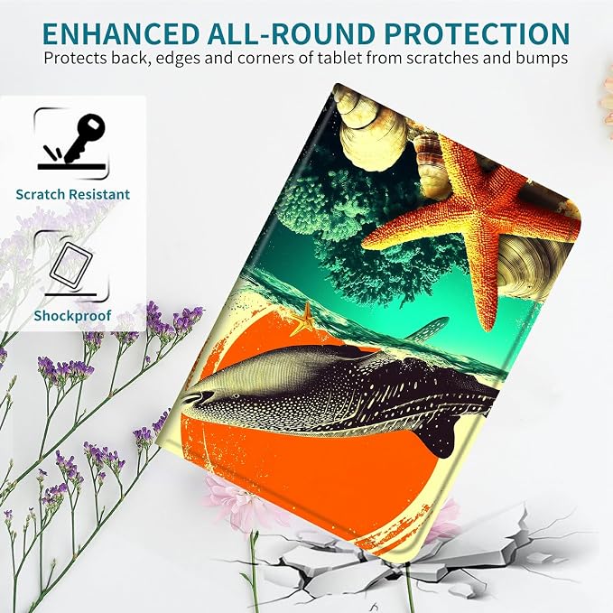 Case for Samsung Tab A11 8.7" 2025/Galaxy Tab A9 8.7" 2023, 360 Degree Rotating Stand with Multi-Angle Vertical & Horizontal Viewing Shockproof Shell for Women Men, Whale Sunset Starfish