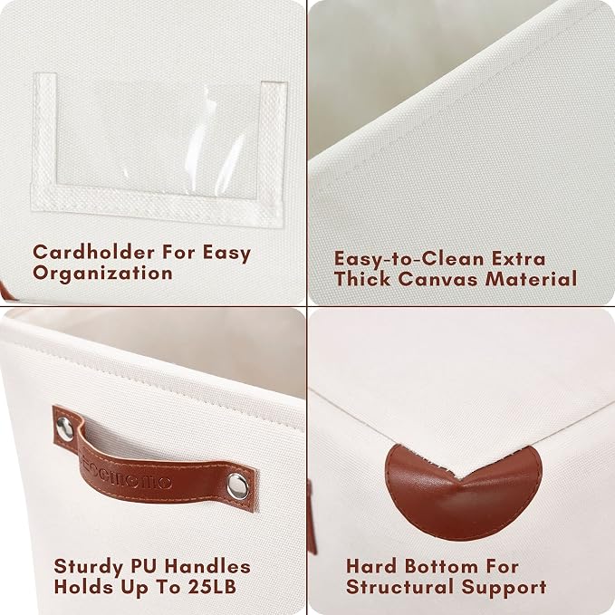 DECOMOMO Storage Bins, Large Fabric Storage Baskets for Shelves 3 Pack | 15 x 11 x 9.5 inches Decorative Linen Closet Organizers with Handles (Creamy White)
