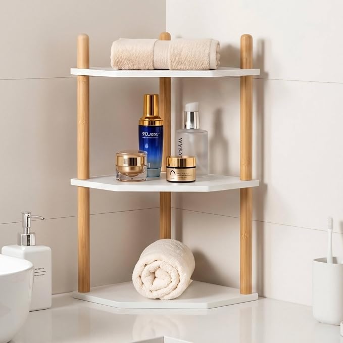 3-Tier Bamboo Corner Shelf,Kitchen Countertop Organizer,Corner Countertop Organizer Shelf, Coffee Bar Organizer,Coffee Bar Accessories,for Kitchen, Pantry, Organizers and Storage,White