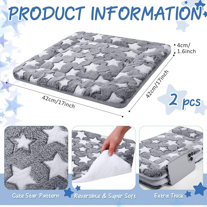2 Pack Self Warming Cat Mat Self Heating Pad Bed Reversible Machine Washable Reflects Body Heat Warm Thermal Pet Pad Crate Blanket for Feral and Indoor Cat (Star,17'' X 17'')