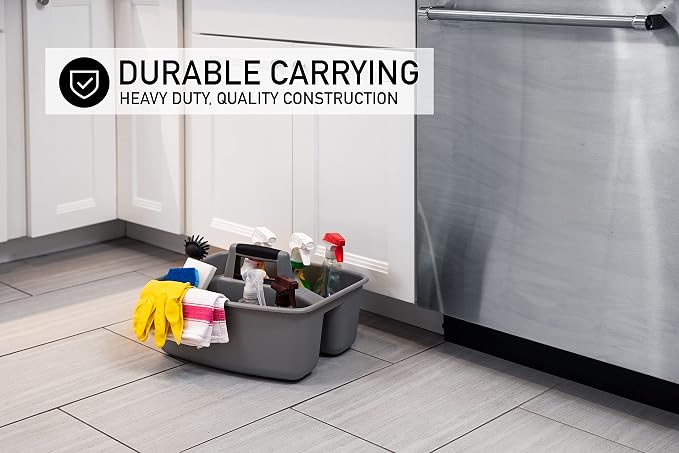 Mighty Tuff Rough and Rugged All-Purpose Cleaning Caddy, Grey/Black 2 Count (CD0170) | Durable organizer for carrying cleaning supplies, tools, and household essentials with a rugged, easy-grip design.