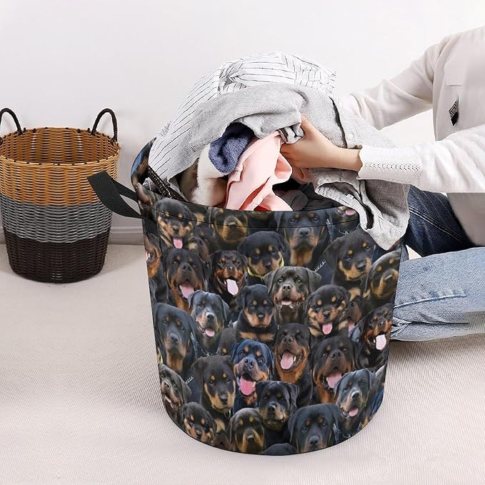 Large Laundry Hamper for Rottweiler Lover, Cute Rottweiler Dog Print Laundry Basket, Collapsible Storage Bin, Waterproof Organizer for Bedroom Bathroom, Gifts for Rottweiler Mom Dog Owner