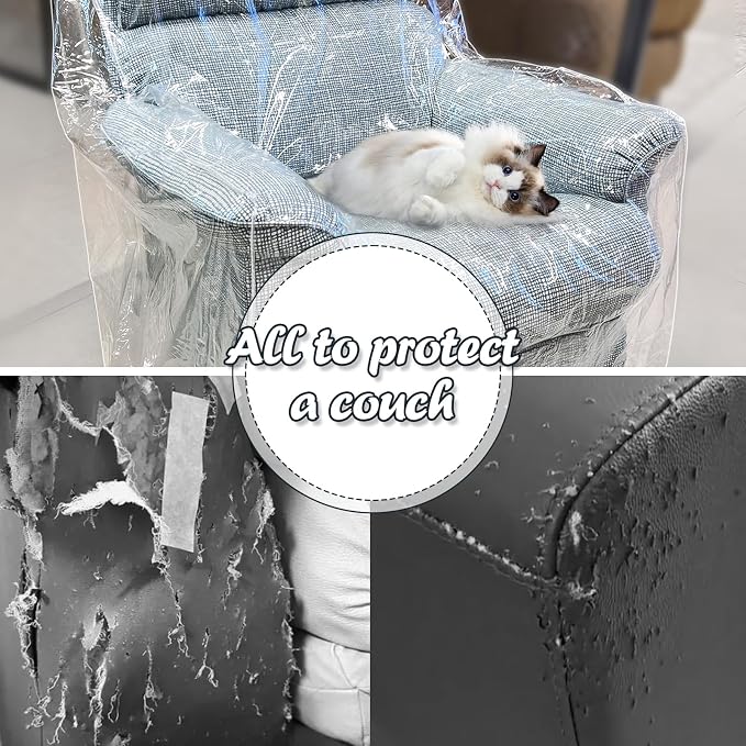 Swanna Plastic Recliner Furniture Cover – Clear Moving Bag for Couch, Heavy Duty Waterproof Cover Pets | Cat Scratching Protector,Plastic Chair Cover 42" BH x 25" AH x 36”W x 40”D (Armchair-1 Pack)