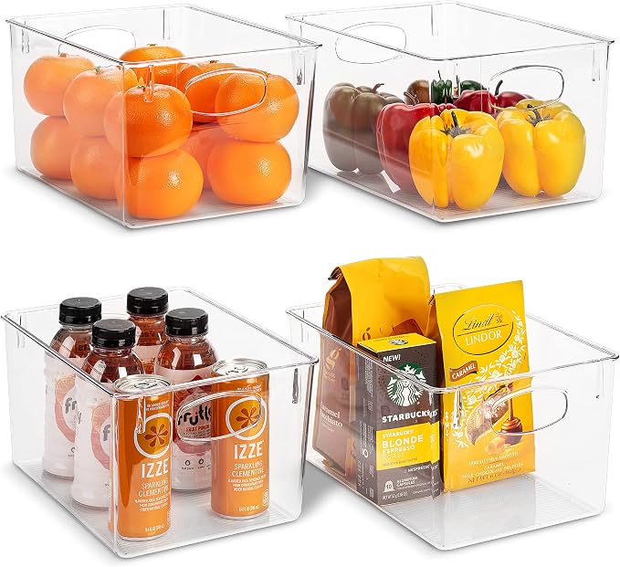 Sorbus Fridge Organizers and Storage, Clear Plastic Bins (Large, 4 Pack)