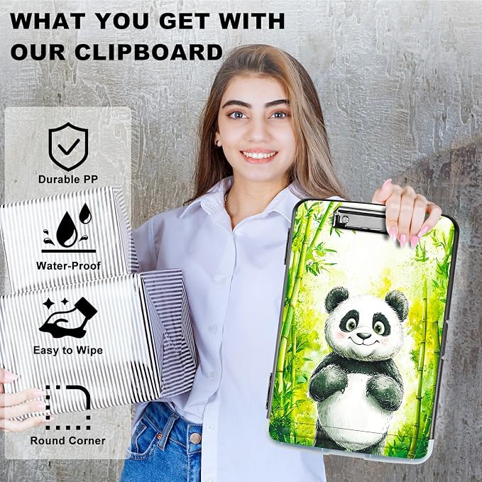 Green Bamboo Panda A4 Clipboard with Storage Pen Holder, Clipboards Organizer Nursing Clipboard Foldable File Folder Plastic Clipboard Folio Clip Board for Office Students Classroom Doctor