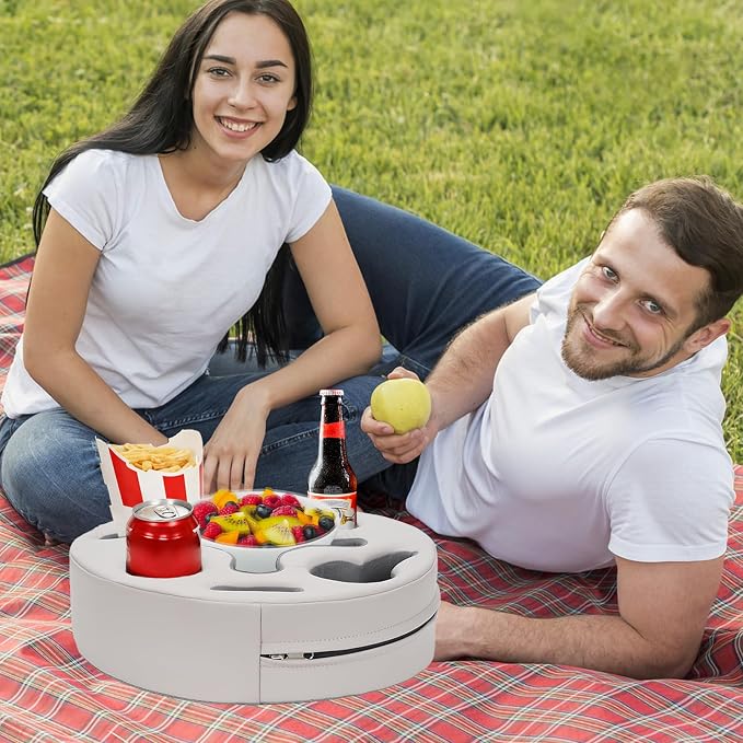 INNO STAGE Couch Cup Holder Pillow | Sofa Caddy Buddy Cupholder Organizer, for Bed Rv Tv Car Man Cave Remote Snacks Drink, Gift for Couch Potato, PU Grey