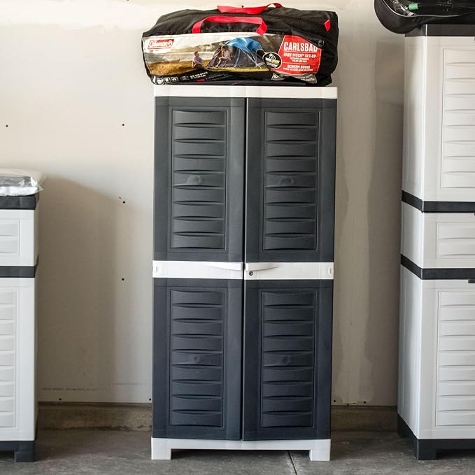 Sunnydaze 48" Garage Storage Cabinet with Locking Doors & Shelves, Charcoal | Heavy Duty Storage Cabinet with Plexiglass Doors Resists Rust & Peeling, Easy-Clean Utility Cabinet for Garage, Shed, Office