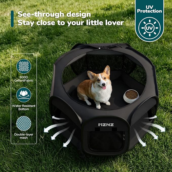 Dog Cat Small Animal Puppy Playpen Crate, Medium, Whole Black | Portable Pop Up Pet Cage Enclosure Tent Kennel Indoor Outdoor with Carrying Case, No Assembly, Camping Use