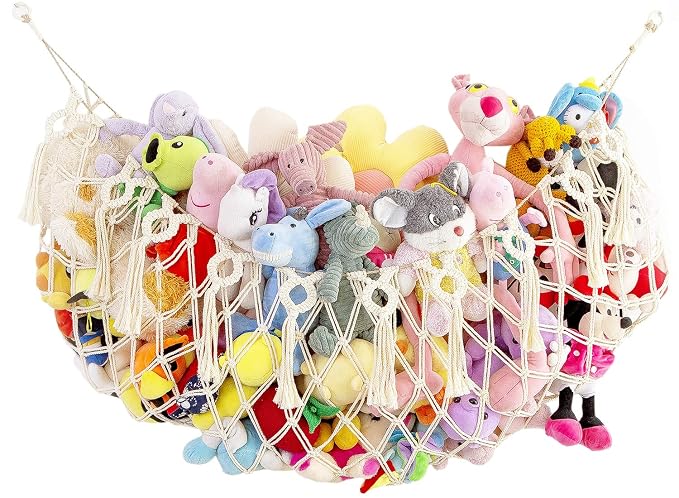 Stuffed Animal Net or Hammock -Wall Mounted-Handmade Macrame Toy Hammock Organizer Stuffed Animal Display Plush Toys Holder Boho Decor for Nursery Playroom Bedroom Kids Room Storage 1