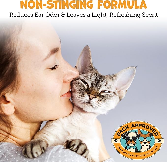 Pack Approved Cat & Dog Ear Cleaning Solution - Helps Remove Wax, Debris, and Dirt - Non-Stinging, Non-Burning Daily Use Formula - Cat & Dog Ear Wash for Itchy Ears - Cucumber Melon Scent (8oz)