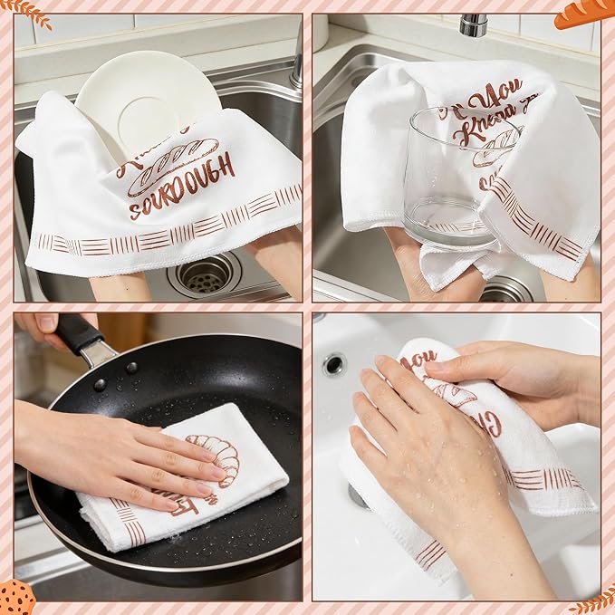 GROBRO7 Funny Sourdough Hand Towel - 6Pcs Fun Bake Bread Kitchen Dish Towels Soft Polyester Cleaning Dishcloth for Home Dining Room Restaurant Bath Decor Baking Gifts for Baking Lovers Women Hostess