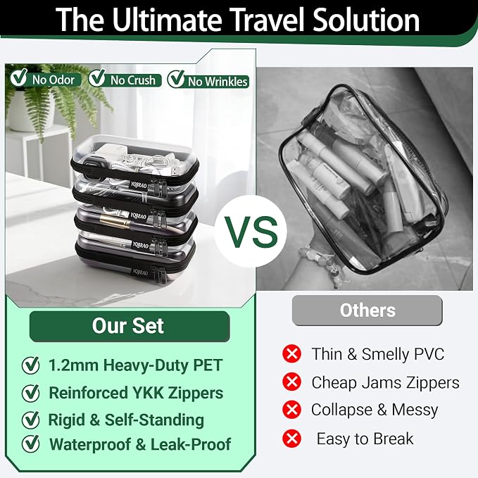 YQBRAO Clear Hard Shell Organizer Set, 2-Pack, Black | Two small rigid PET organizers for electronics, travel essentials, office supplies and everyday organization