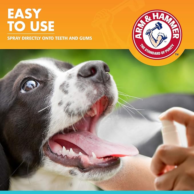 Arm & Hammer for Pets Dog Oral Care Spray, Mint Flavor Breath Freshener & Teeth Cleaning, Baking Soda Enhanced Plaque & Tartar Support, Easy Brushless Dental Care for Adult Dogs, 4 Fl Oz
