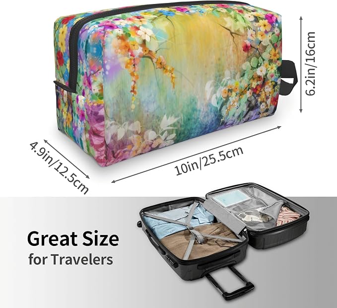 Bright Flowers Makeup Bag Watercolor Floral Cosmetic Bag | 600D Oxford Fabric, Shockproof Foam Padded, Travel Cosmetic Organizer, For Gym & Daily Use, 10x6.2x4.9 Inch