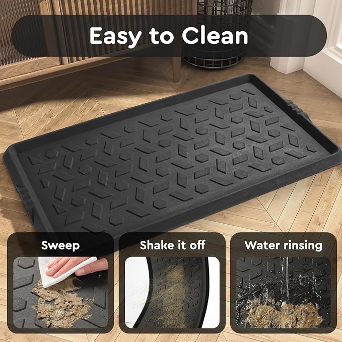 tchdio Durable Rubber Boot Tray and Shoe Mat for Entryway - Heavy Duty Waterproof Shoe Tray Organizer, Non Slip Boot Trays for Front Door, Entryway Muddy Shoes Storage, 16x48 Inches