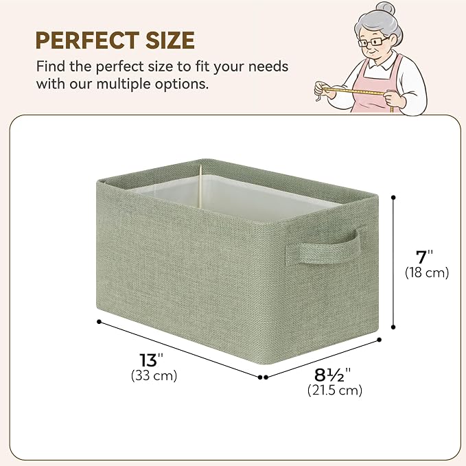 GRANNY SAYS Fabric Storage Bins, Closet Organizers, Sage Green, 2-Pack | With Metal Frame, Foldable, Sturdy Handles, Basket for Closet, Shelf, Bedroom, Holds Blankets, Clothes, 13"x8.5"x7"